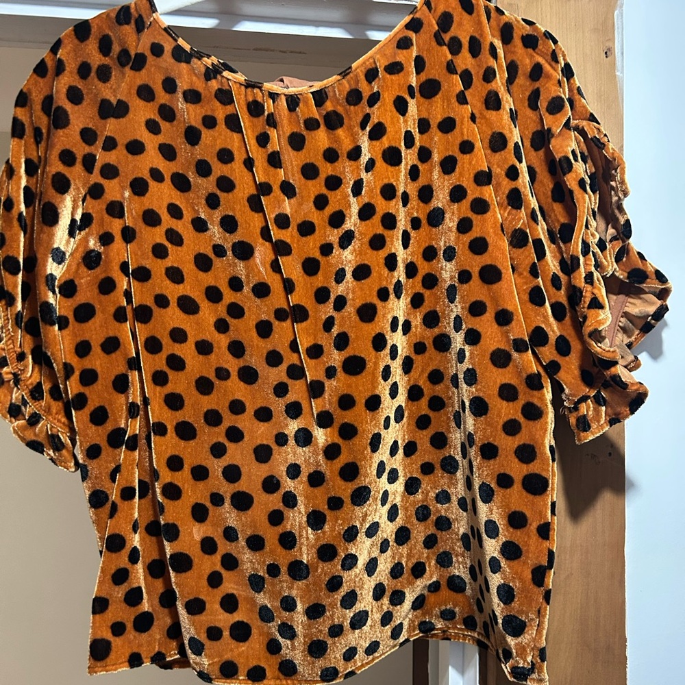 Madewell Velvet Memento Ruffle-Sleeve Top in Leopard Dot